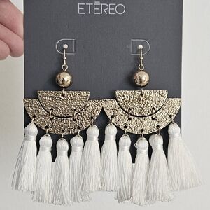 Dangling White Tassel Drop Earrings